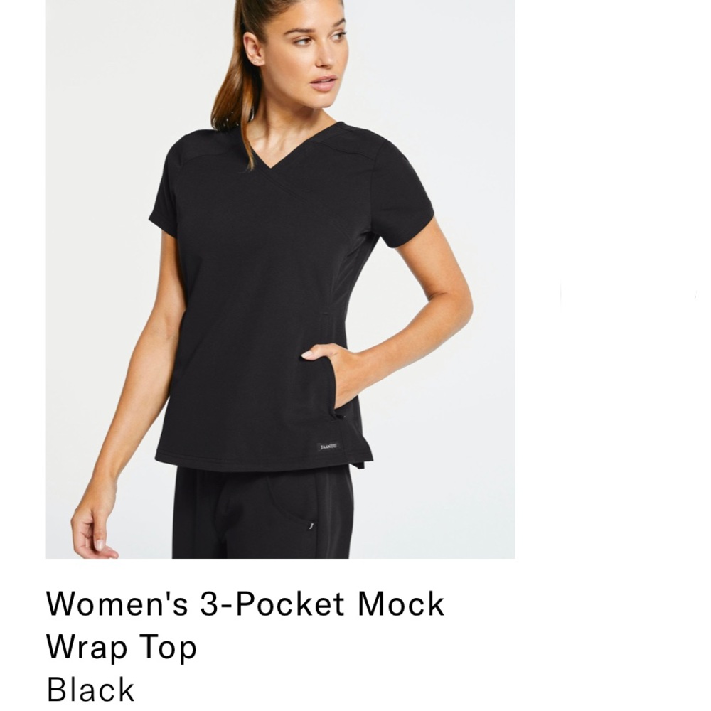 Jaanuu Women's 3-Pocket Mock Wrap Top XXS Black
